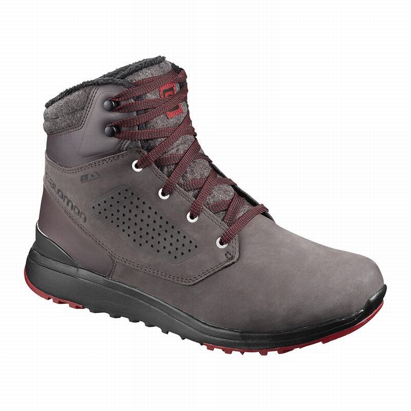 Salomon Singapore Mens Winter Boots - UTILITY CLIMASALOMON™ WATERPROOF Chocolate/Black | 98074-QZGV